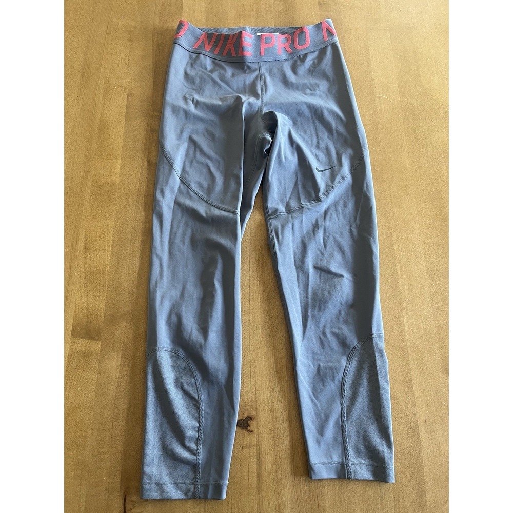 Nike Pro Women's Dri Fit Gray Athletic Leggings Pink Sz M Run Yoga